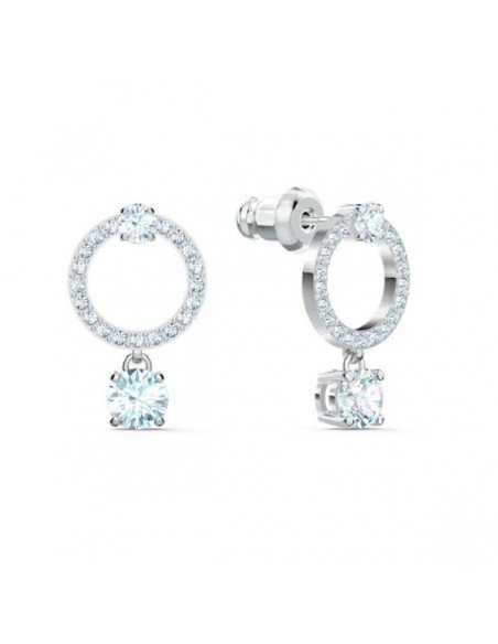 Boucles D'Oreilles Swarovski Attract Circle, Blanc, Plaqué Rhodié, dernières offres en Swarovski bijoux