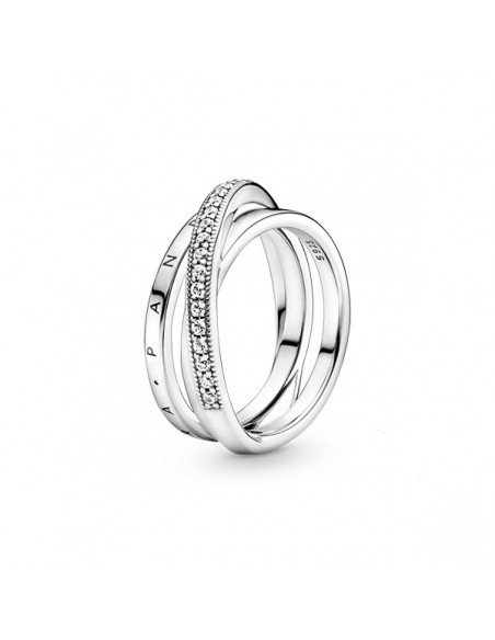 Pandora Silberring Gekreuztes Dreifaches Band In Pave,  aktuelle angebote in Pandora schmuck