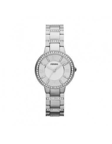 Fossil Virginia watch in silver-tone stainless steel with white dial and zirconia details in samparfums.es