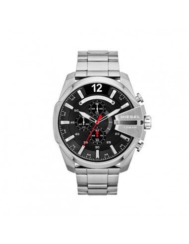 Diesel Watch Mega Chief Stainless Steel in silver tone with red and white details at samparfums.es