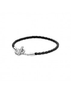 Pandora Pulsera Cuero Negro Cierre Forma T en samparfums.es