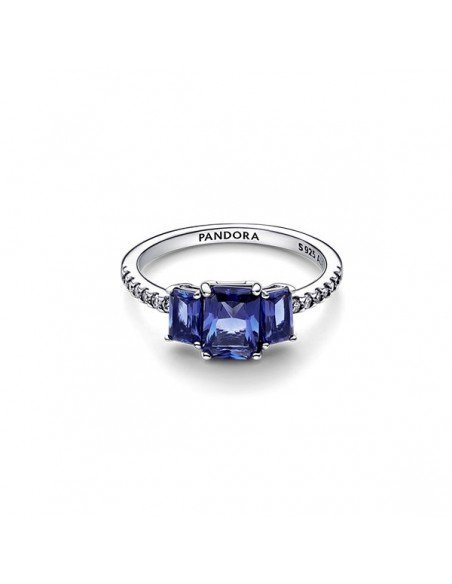 Drei rechteckige blaue Edelsteine Brillantring