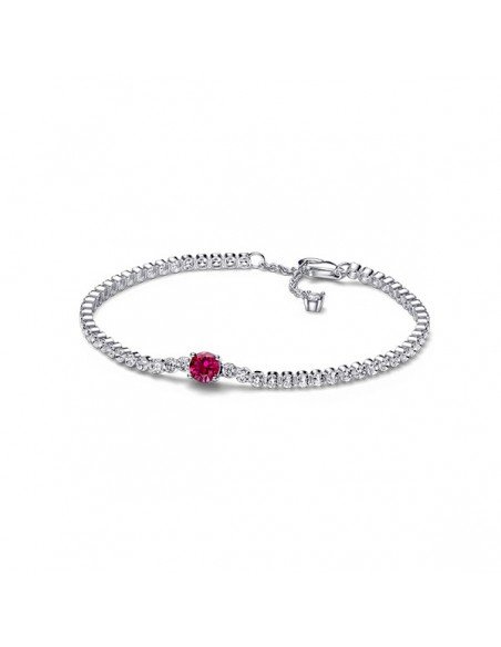 Bracciale tennis con gemma rotonda rossa in pavé