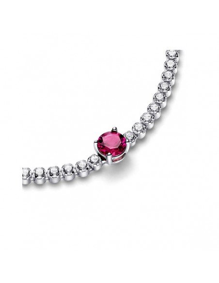Bracciale tennis con gemma rotonda rossa in pavé