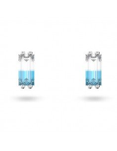 Boucles d'oreilles bouton Swarovski Stilla, forme coussin, rhodié bleu - Sam Parfums