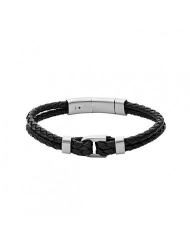 Bracelet Fossil Heritage D-link en cuir noir
