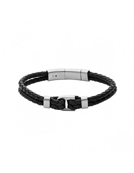 Pulseira Fóssil Heritage D-link em couro preto