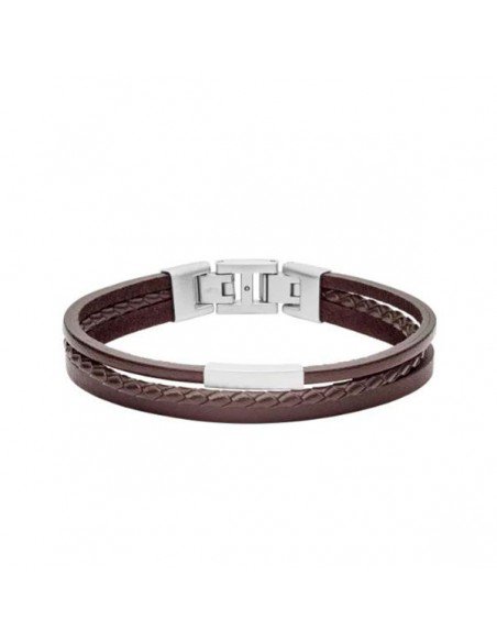Pulseira de aço inoxidável Fóssil Vintage em couro