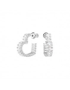Boucles d'oreilles Swarovski Matrix Hoop, Heart, Small, White, plaqué Rhodium.