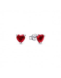 Orecchini Pandora a bottone con cuore rosso.