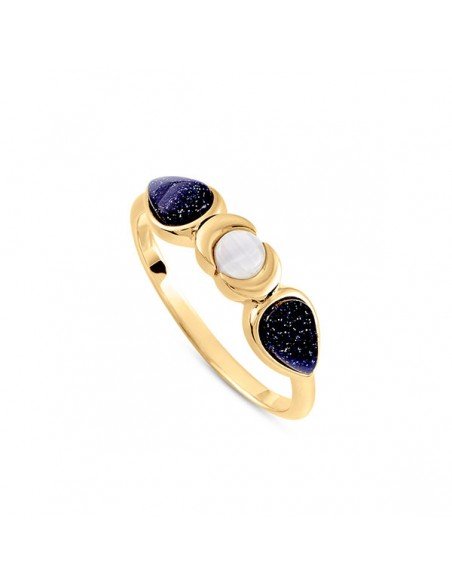 Agatha Blue and White Asymmetrical Ring In Gold Tone.