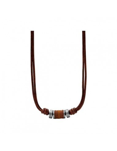 FOSSIL BROWN LEATHER AND STAINLESS STEEL NECKLACE RF JF00899797