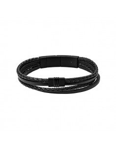 Fossil Vintage Casual Bracelet en cuir noir multibrins.