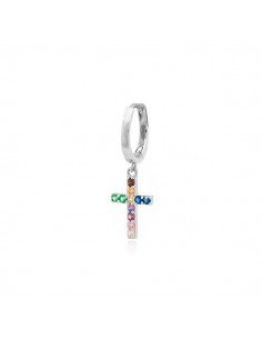 Agatha Paris Ohrring mit mehrfarbigem Kreuz in Silber.