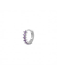 Boucle d'oreille créole Agatha en argent et lilas radieux.