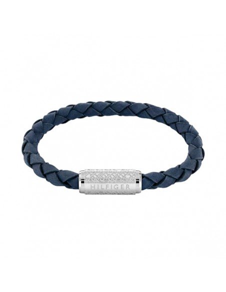 Tommy Hilfiger Blue Braided Leather and Stainless Steel Bracelet