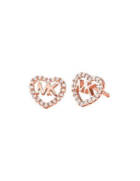 Brincos Michael Kors em ouro rosa com coração, zircónias e logótipo
