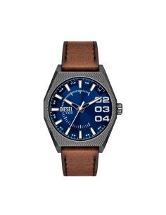 Montre Diesel Scrapper avec bracelet en cuir marron.