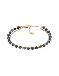 Pulsera para mujer Fossil en tono dorado con cuentas de lapislázuli azul