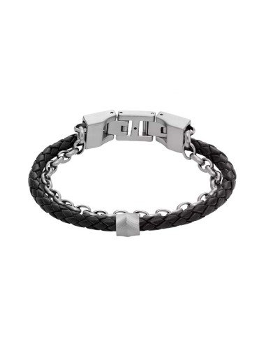 Bracciale da uomo Fossil in pelle nera e acciaio inossidabile