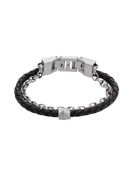 Bracciale da uomo Fossil in pelle nera e acciaio inossidabile
