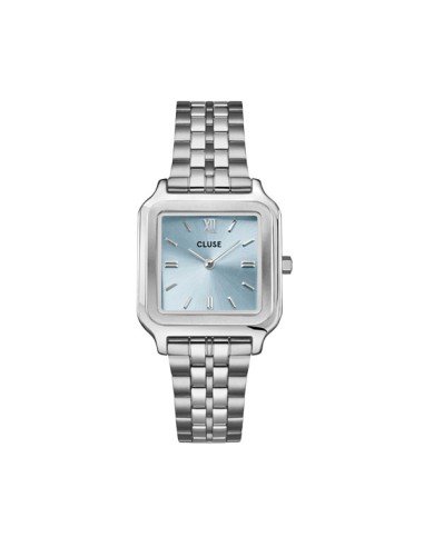 Montre Cluse Gracieuse en acier inoxydable argenté avec cadran bleu