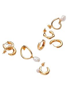 Orecchini a cerchio di forma organica con perle coltivate e placcatura in oro 14k | Samparfums 2