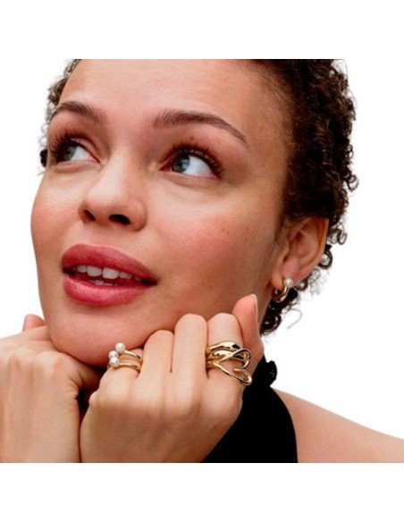 Pendientes de Aro Forma Orgánica con Perla Cultivada y recubrimiento Oro de 14k | Samparfums