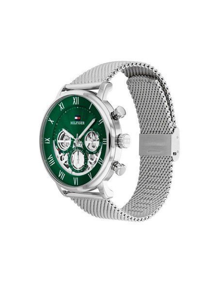 Tommy Hilfiger Legend Montre argentée pour hommes avec cadran vert : Classique et moderne : Samparfums