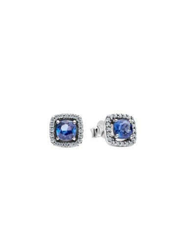 Pandora glänzend blau Quadrat Halo-Taste Ohrringe - Zeitlose Eleganz