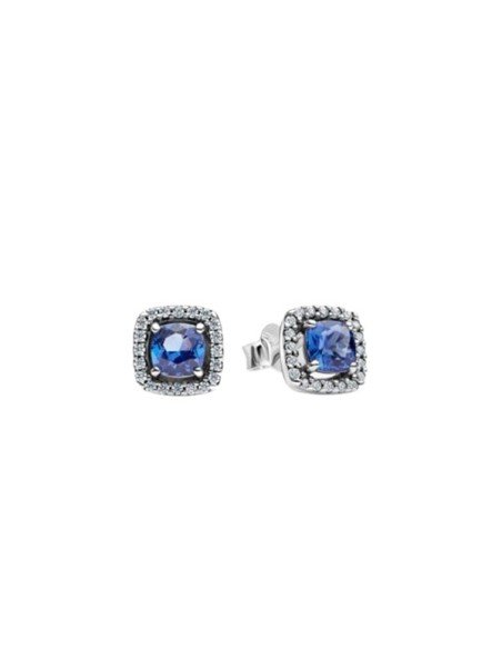 Pandora glänzend blau Quadrat Halo-Taste Ohrringe - Zeitlose Eleganz
