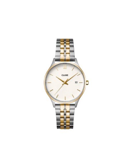 Élégante montre Cluse Minuit bicolore avec cadran blanc