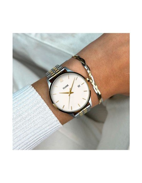 Reloj Cluse Minuit elegante en dos tonos con esfera blanca
