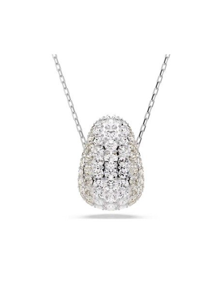 Pendente Swarovski Sublima, branco redondo, elegância, banhado a ródio