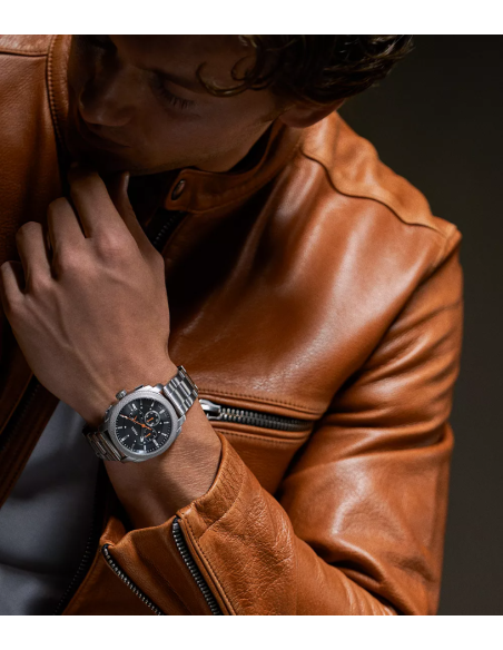 Fossil Machine Chronograph: maskulines Design, graues Armband und schwarzes Zifferblatt