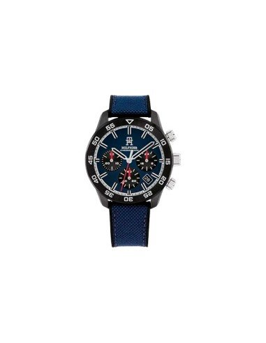 Tommy Hilfiger Uhr, blaues Nylonband, schwarzes Zifferblatt, elegantes und widerstandsfähiges Design