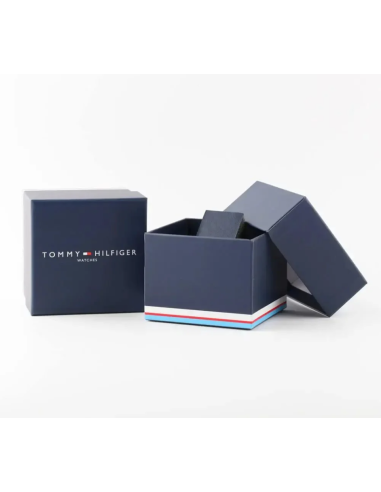 Orologio Tommy Hilfiger, cinturino in nylon blu, quadrante nero, design elegante e resistente