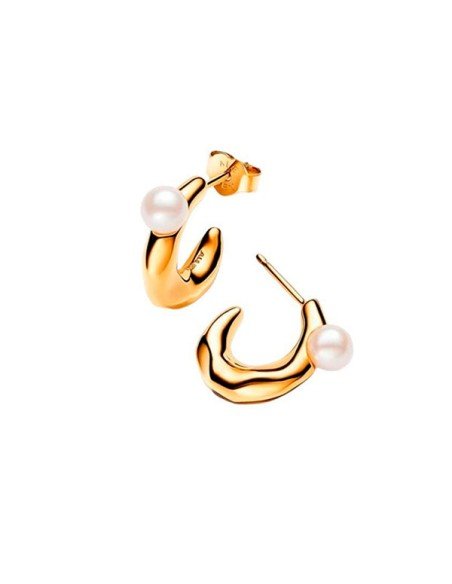 Pendientes de Aro Forma Orgánica con Perla Cultivada y recubrimiento Oro de 14k | Samparfums