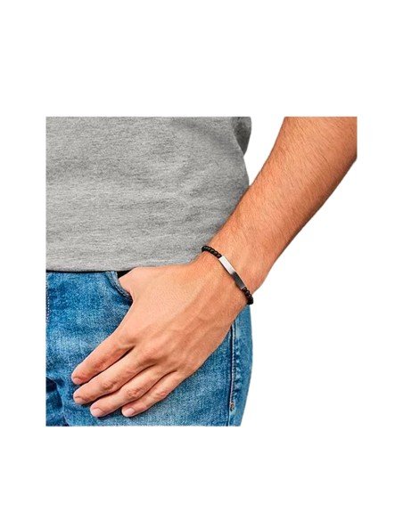 Bracelet en pierre de lave fossile avec plaque, élégance et style intemporels