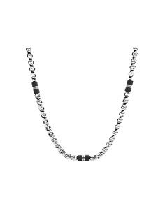 Collier fossile avec perles de marbre noir et acier inoxydable élégant et moderne