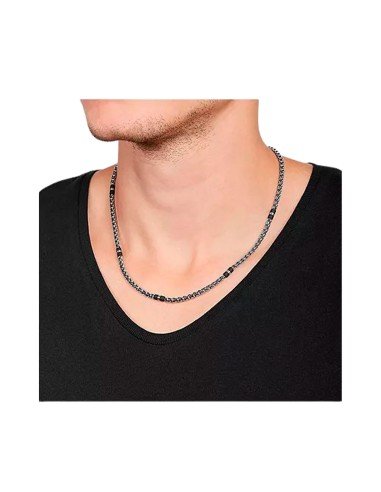 Colar de fósseis com contas de mármore preto e aço inoxidável elegante e moderno