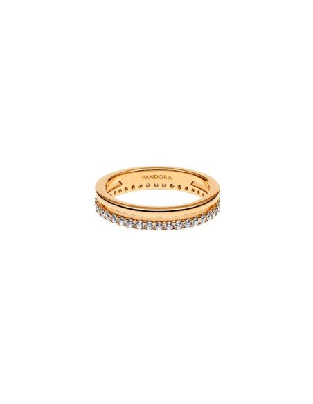 Anello Pandora Shine a doppia fascia: raffinatezza moderna con finiture uniche e zirconi cubici