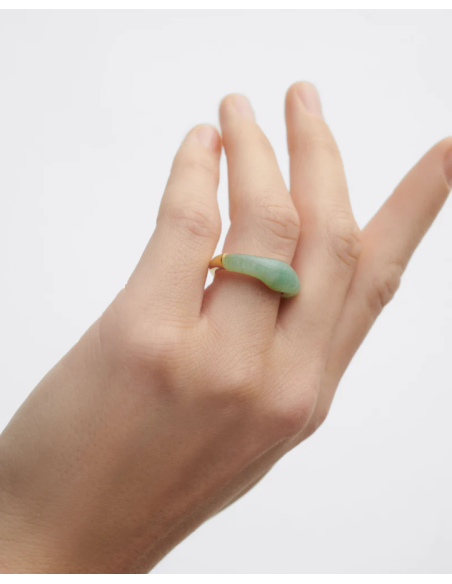 PDPAOLA Aventurine Green Nami ring in 18k gold plated recycled silver