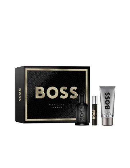 Set Boss Bottled Parfum: fragancia intensa con gel y mini, regalo ideal para hombres confiados