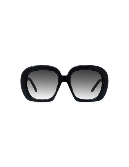 Óculos de sol Loewe: design geométrico em acetato preto brilhante, com lentes cinzentas orgânicas