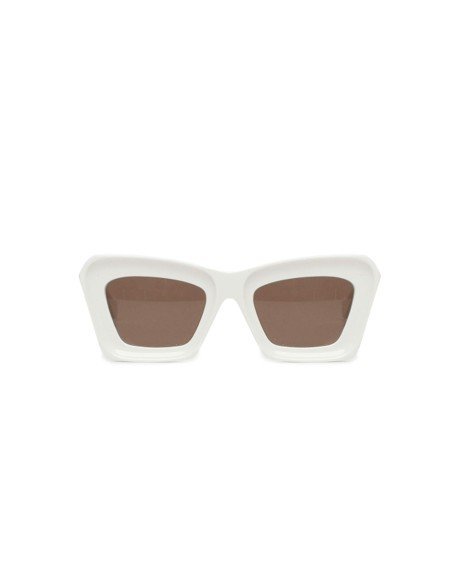 Óculos de sol Loewe branco brilhante olho de gato, estilo elegante e proteção