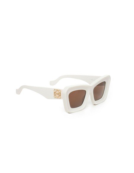 Óculos de sol Loewe branco brilhante olho de gato, estilo elegante e proteção
