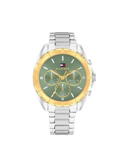 Relógio Tommy Hilfiger Mellie: design unissexo prateado com mostrador verde e funcionalidades adicionais
