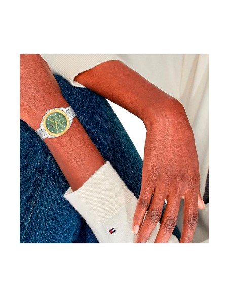 Montre Tommy Hilfiger Mellie : modèle unisexe en argent avec cadran vert et fonctions supplémentaires
