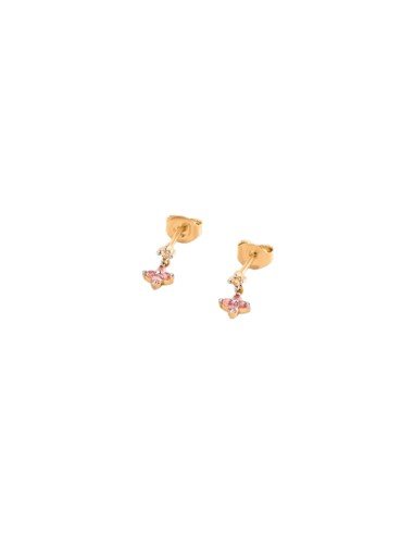 Brincos curtos Agatha Beloved: elegância floral em prata dourada e zircónias